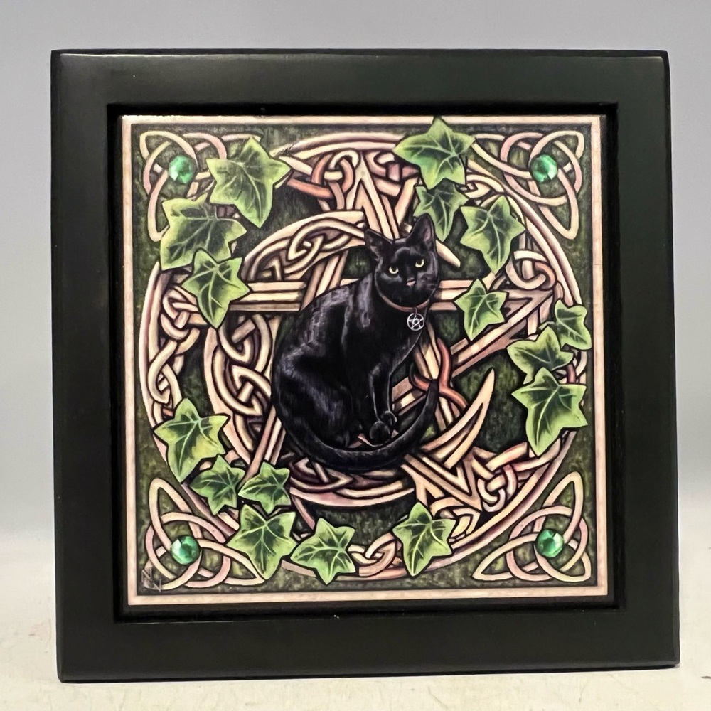 Celtic Cat wooden box  maybe walnut